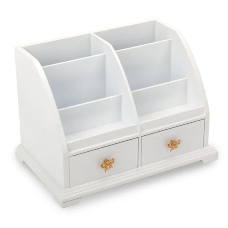 White Desk Organizer with Gold Bows