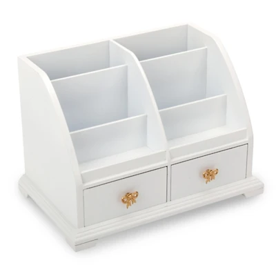 White Desk Organizer with Gold Bows