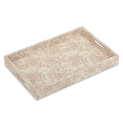 Taupe Floral Linen Decorative Tray