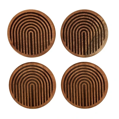 Acacia Wood Carved Line Coasters, Set of 4