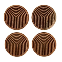 Acacia Wood Carved Line Coasters, Set of 4