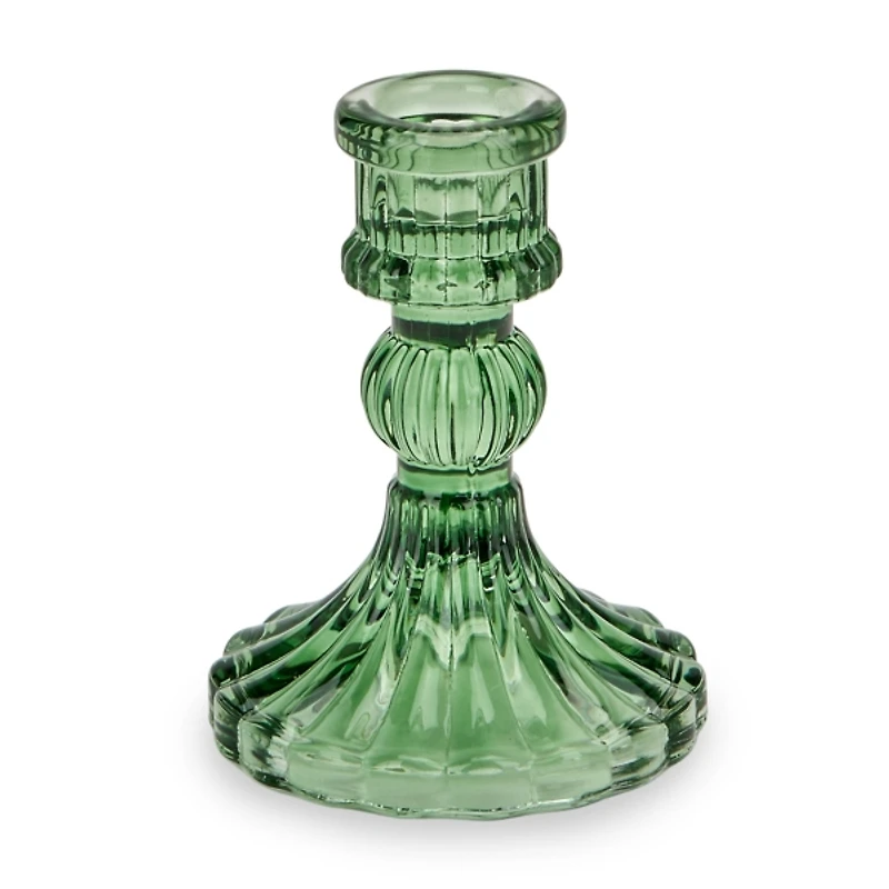 Green Textured Glass Taper Candle Holder, 4 in.