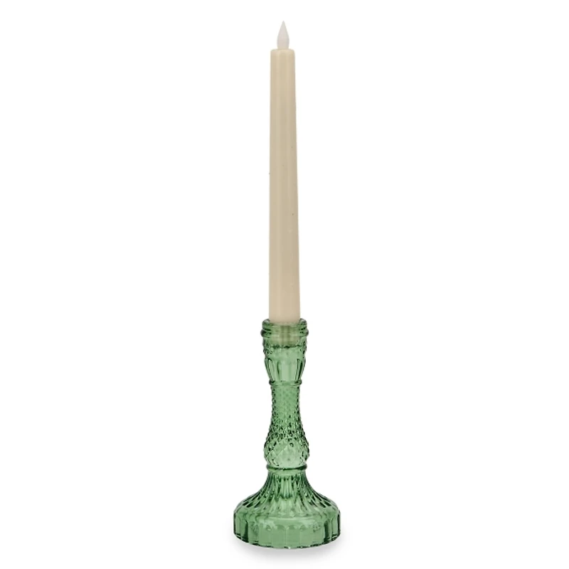 Green Textured Glass Taper Candle Holder, 6 in.