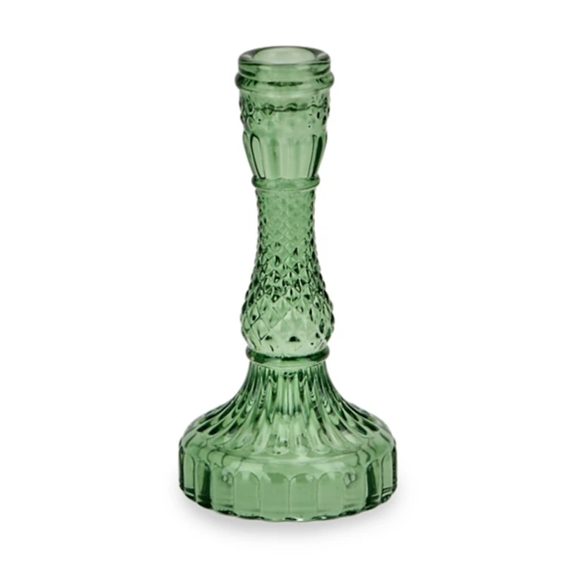 Green Textured Glass Taper Candle Holder, 6 in.