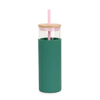 Glass Tumbler with Green Silicone Sleeve