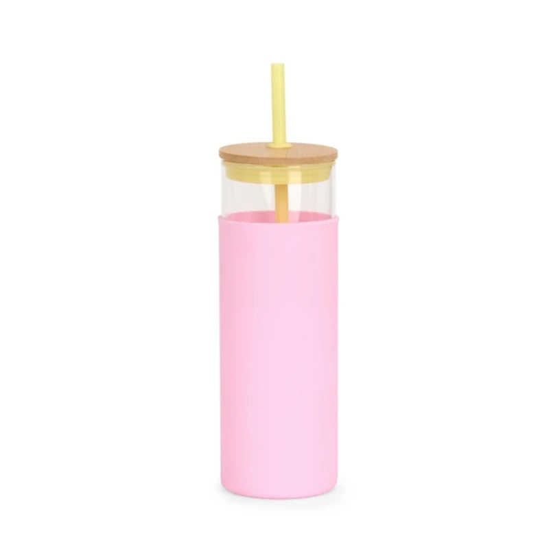 Glass Tumbler with Pink Silicone Sleeve