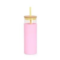 Glass Tumbler with Pink Silicone Sleeve
