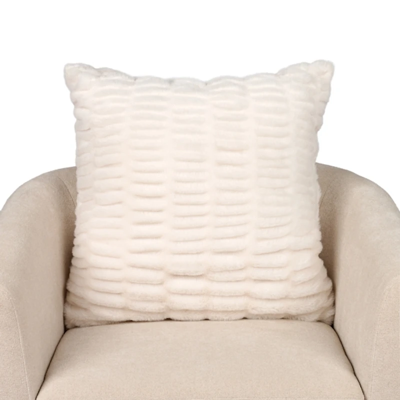 Ivory Ruched Faux Fur Pillow