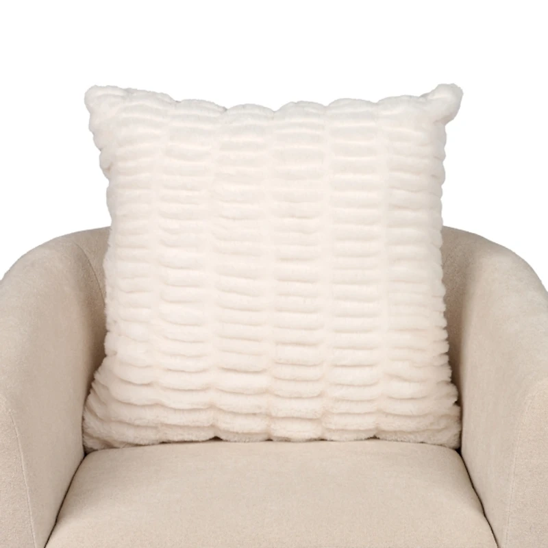 Ivory Ruched Faux Fur Pillow