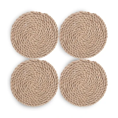 Round Woven Jute Coasters, Set of 4