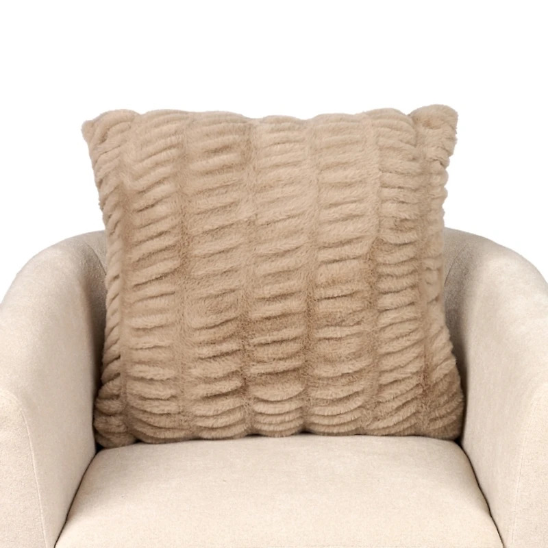 Taupe Ruched Faux Fur Pillow