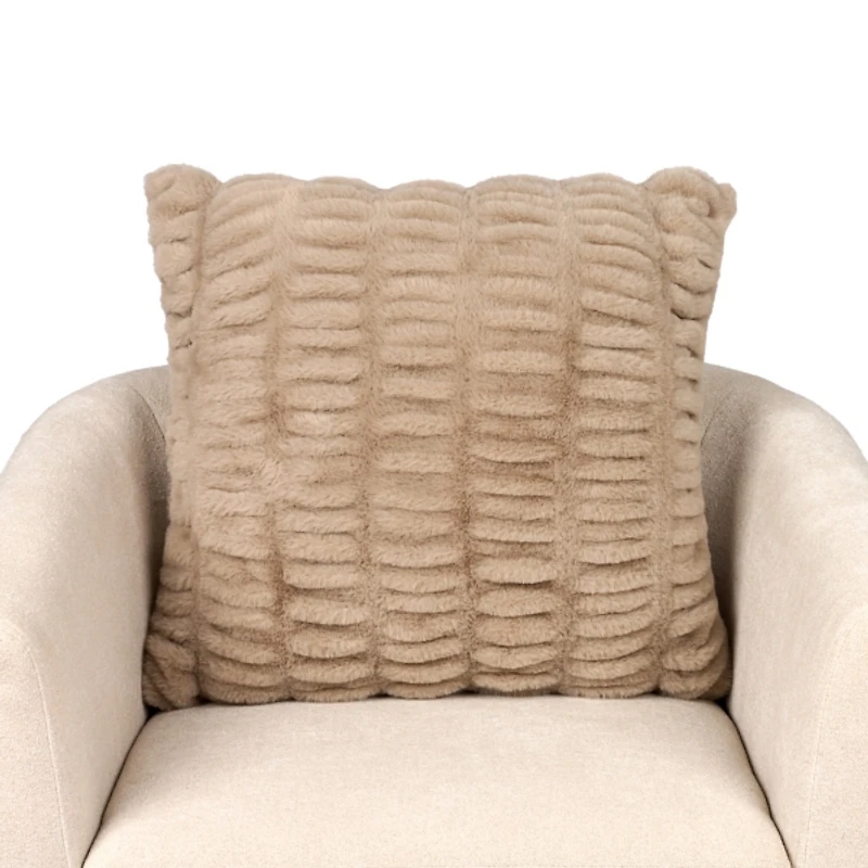 Taupe Ruched Faux Fur Pillow