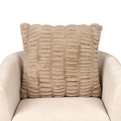 Taupe Ruched Faux Fur Pillow