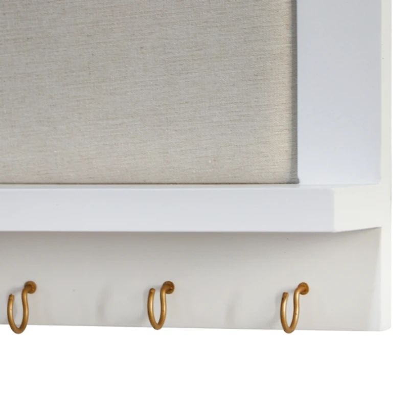 White Wood Pinboard with Shelf and Hooks