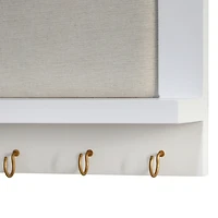 White Wood Pinboard with Shelf and Hooks