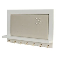 White Wood Pinboard with Shelf and Hooks