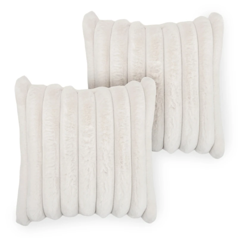 Ivory Ribbed Faux Fur Pillows, Set of 2