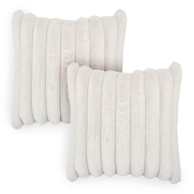 Ivory Ribbed Faux Fur Pillows, Set of 2