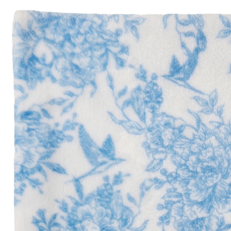 Blue Floral Toile Fleece Throw