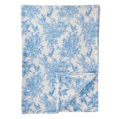 Blue Floral Toile Fleece Throw