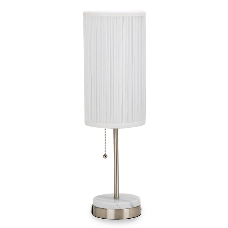 Silver Metal and Marble USB Table Lamp