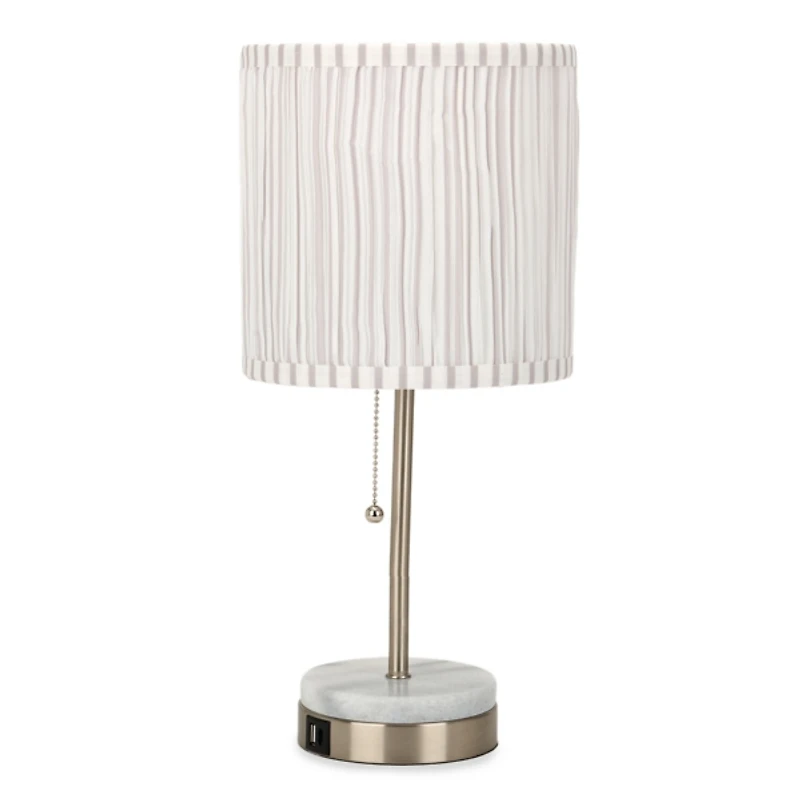 Silver & Marble Striped Shade USB Table Lamp