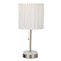 Silver & Marble Striped Shade USB Table Lamp