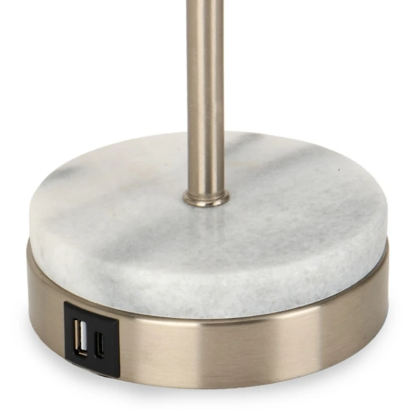 Silver & Marble Striped Shade USB Table Lamp
