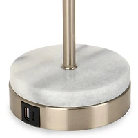 Silver & Marble Striped Shade USB Table Lamp