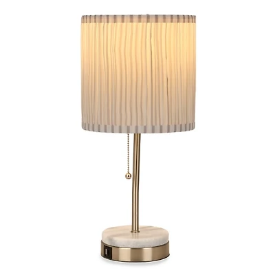 Silver & Marble Striped Shade USB Table Lamp