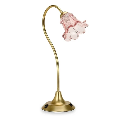 Lilac Floral Glass Shade Desk Lamp