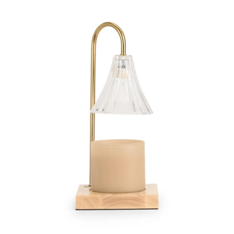 Clear Glass Shade Wood Candle Warmer Lamp