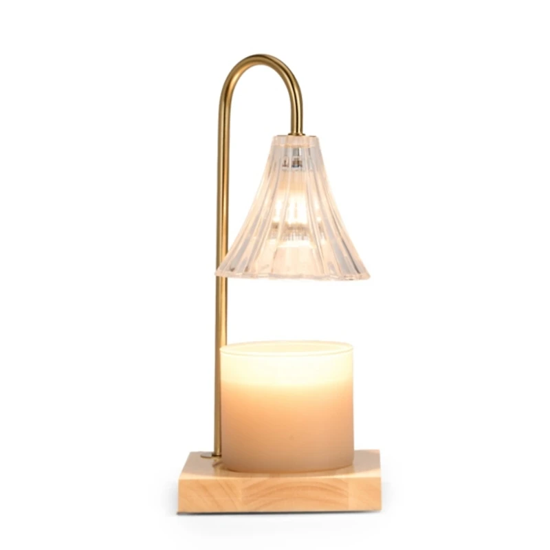 Clear Glass Shade Wood Candle Warmer Lamp