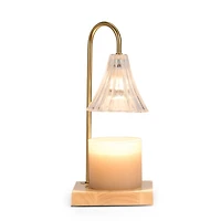 Clear Glass Shade Wood Candle Warmer Lamp