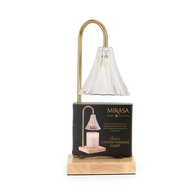 Clear Glass Shade Wood Candle Warmer Lamp