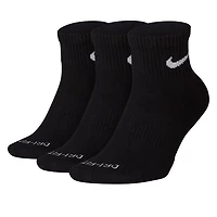 Nike Three Pack Everyday Plus Cushioned Ankle Socks in Black, Size Medium, Polyester