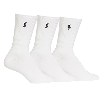 Polo Ralph Lauren Women's 3-Pair Super Soft Crew Socks in White, Cotton