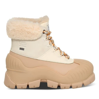 UGG Women's Adiroam Hiker Winter Waterproof Boots in Beige/Brown in White Os, Size 10, Leather