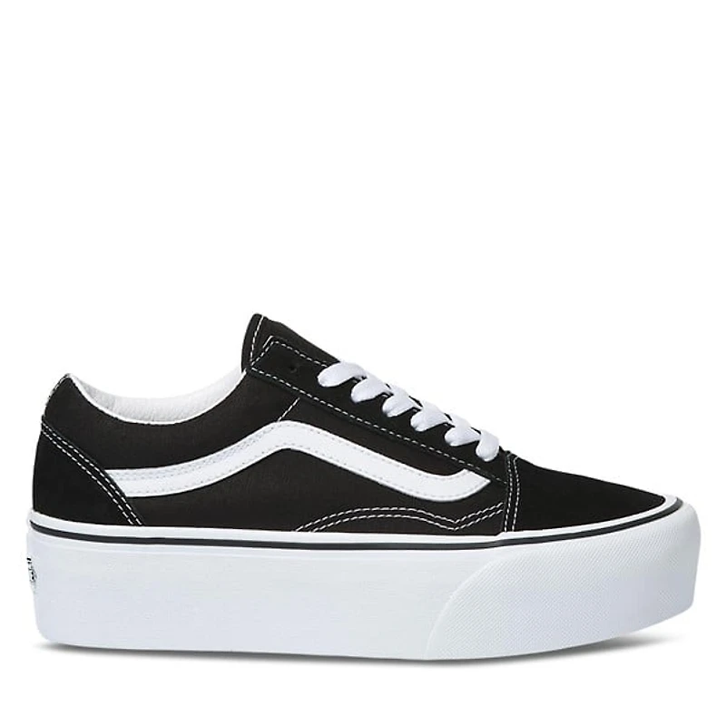 Vans Old Skool Stackform Platform Sneakers Black White, Womens / Mens Canvas