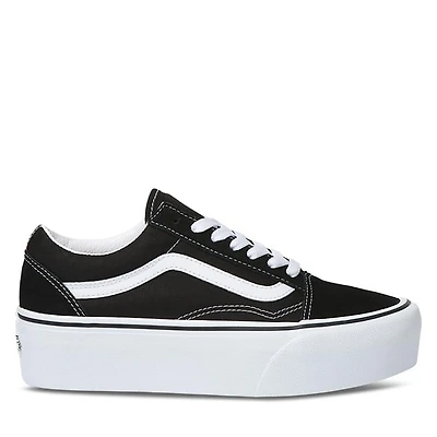 Vans Old Skool Stackform Platform Sneakers Black White, Womens / Mens Canvas