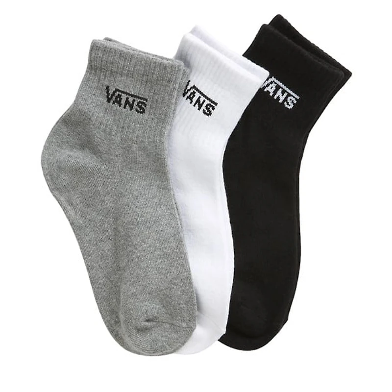 Vans Three Pack Half Crew Socks in Gray White Black, Nylon