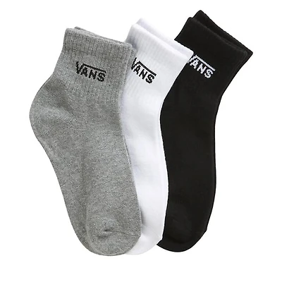 Vans Three Pack Half Crew Socks in Gray White Black, Nylon