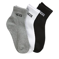 Vans Three Pack Half Crew Socks in Gray White Black, Nylon