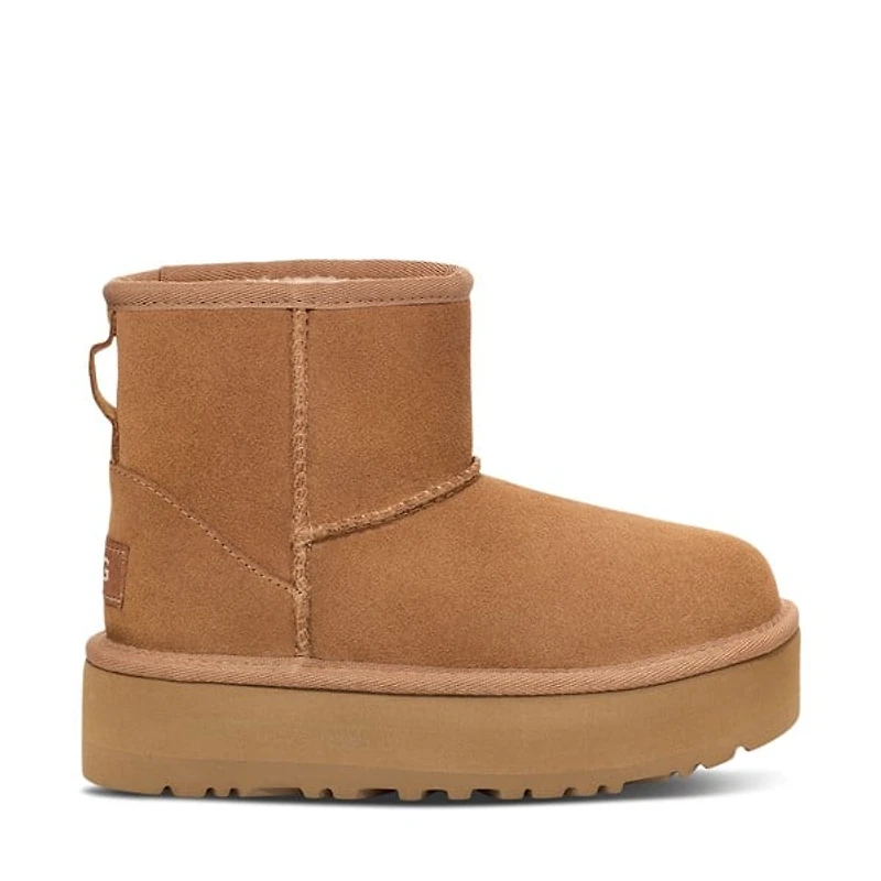 UGG Big Kids' Classic Mini Platform Boots in Beige, Size Big Kid 6, Suede