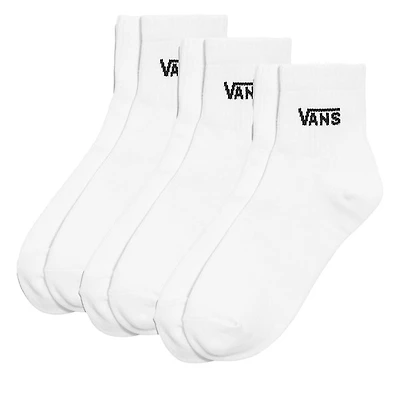 Vans Three Pack Classic Half Crew Socks in White, Nylon