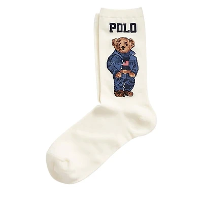 Polo Ralph Lauren Polo Bear Crew Socks in White, Nylon