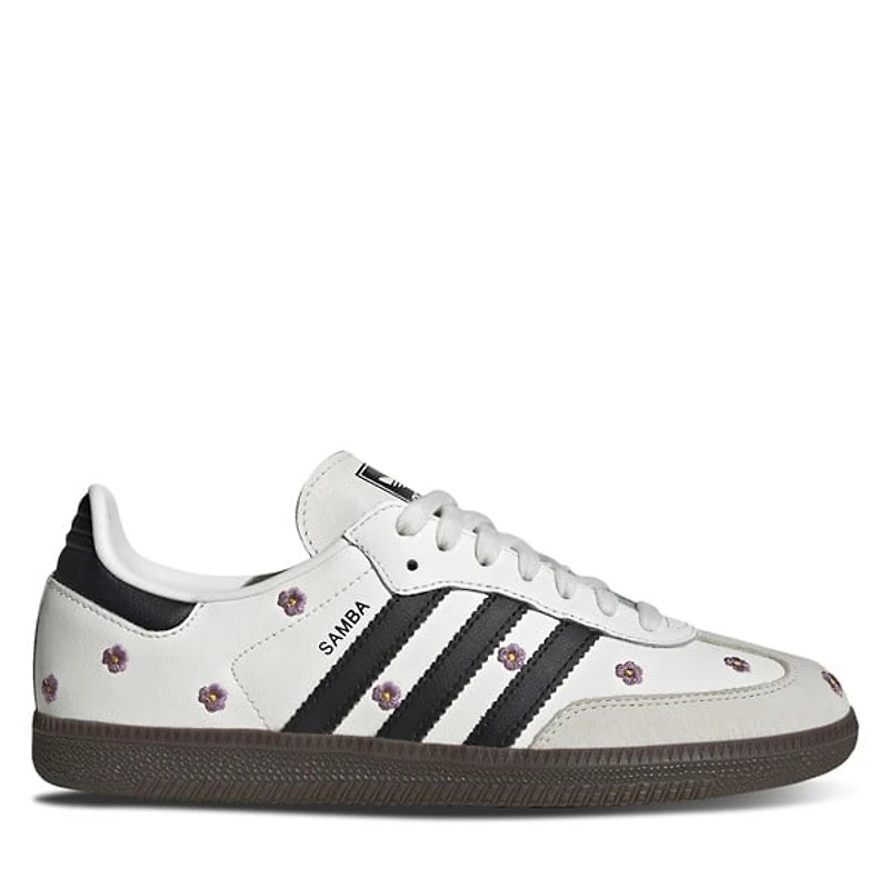 adidas Women's Samba OG Floral Embroidery Sneakers Black in White Misc, Size 11, Leather