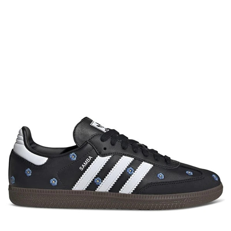 adidas Women's Samba OG Floral Embroidery Sneakers Black White, Leather