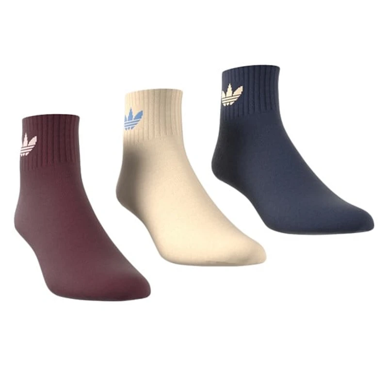 adidas Three Pack Mid Ankle Socks in Brown/Sand/Blue in Marine Misc, Size Small, Cotton
