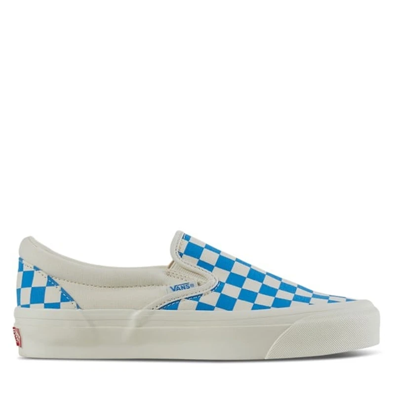 Vans Classic Slip-Ons in White/Blue in White Misc, Size Womens 9.5 / Mens 8, Canvas